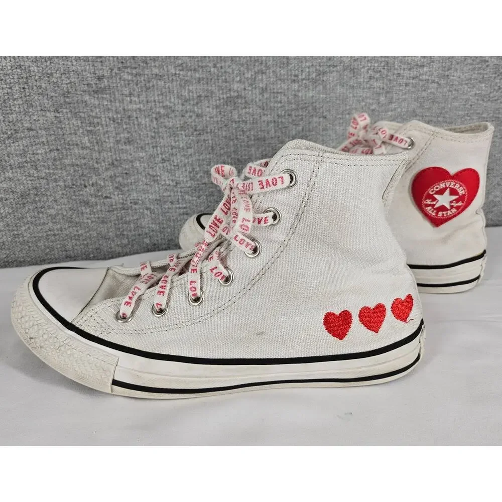 CONVERSE KIDS WHITE CHUCK TAYLOR ALL STAR EMBROIDERED HEARTS HIGH-TOPS SIZE 4